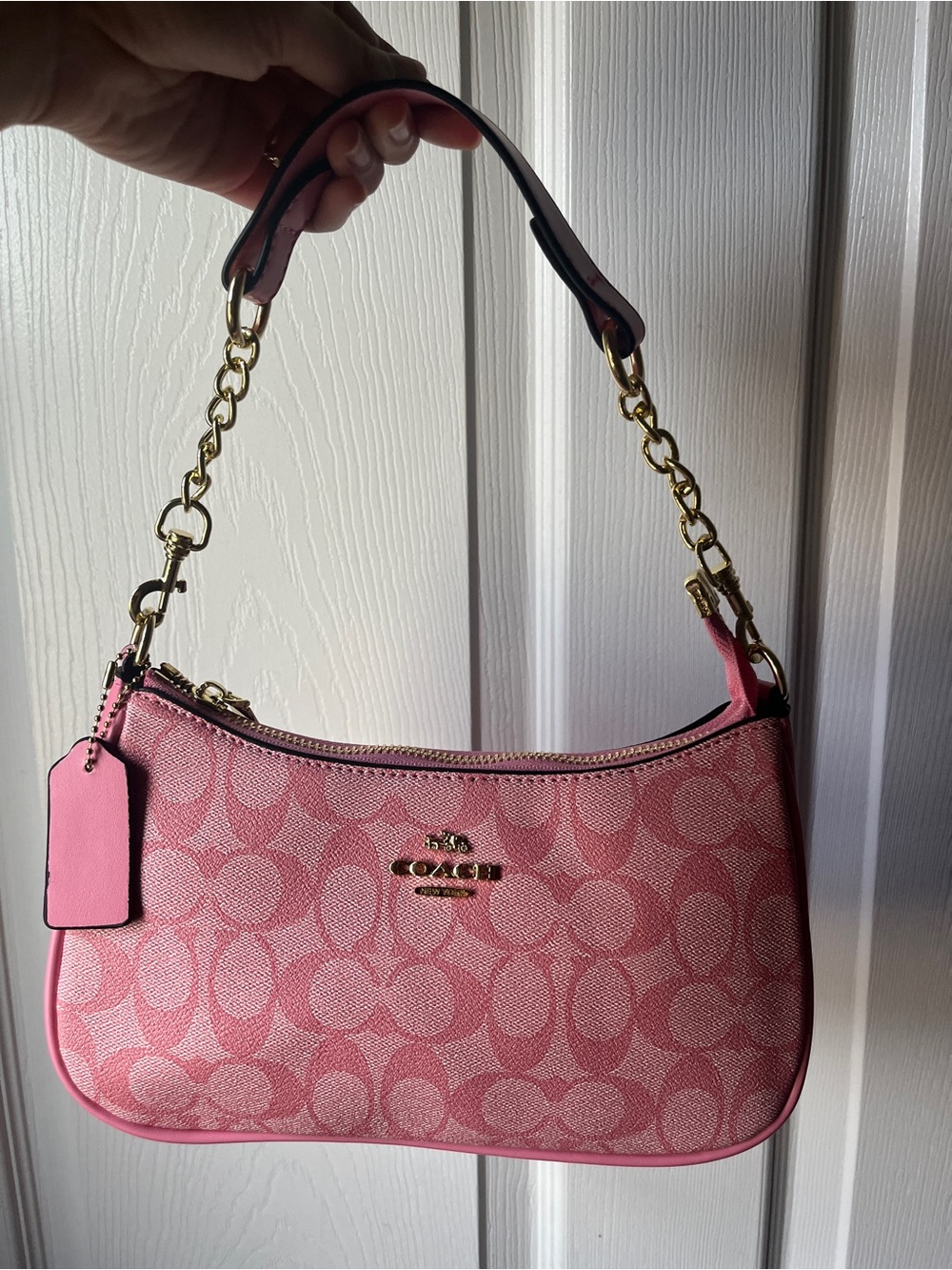 Coach Pink Signature Jacquard Chain-Handle Shoulder Bag